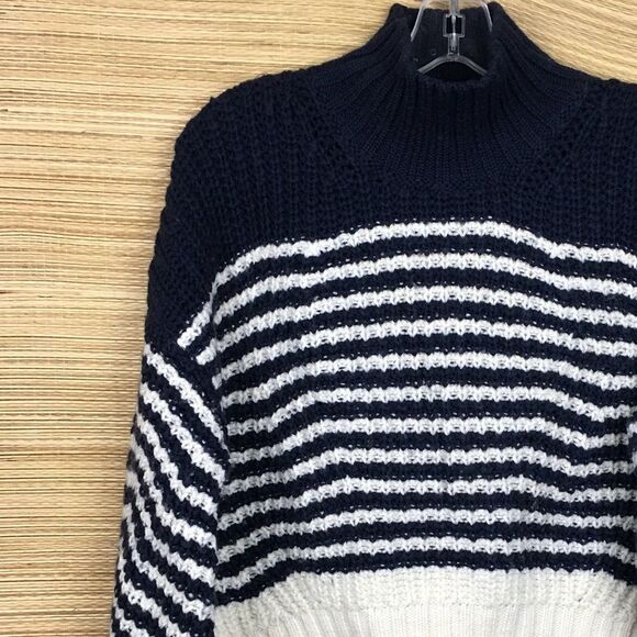 LA LIGNE Bretagne Striped Chunky Knit Wool Sweater Pullover iNAVY/CREAM  Size L - Picture 6 of 12